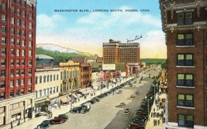 Vintage Postcard Washington Boulevard Looking South Business Street Ogden Utah