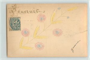 Homemade French Postcard Embossed Cut Paper Circa 1904 Leaves & Flowers