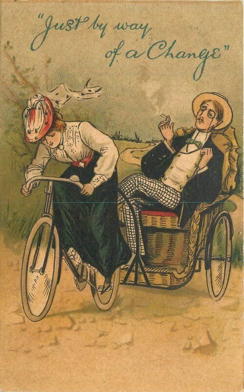 C-1910 Woman Bicycle Rickshaw Cow BB London #A17 Postcard 22-8395