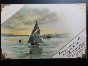 Greeting: Small Sailing Boat c1903 UB to Miss Muriel Crabie, The Vicarage BUILTH