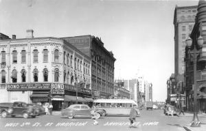 Davenport Iowa~West 3rd & Harrison Streets~Bond Fountain & Tea Room~'40s RPPC