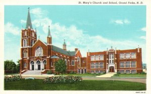 St. Mary's Church & School Grand Forks North Dakota ND Vintage Postcard c1920