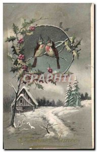 Old Postcard Fantasy Flowers Birds