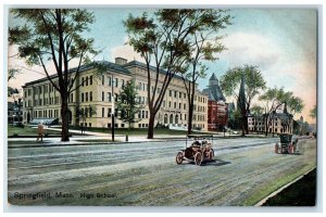 c1910 High School Exterior Building Springfield Massachusetts Vintage Postcard