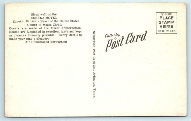 2 Postcards EUREKA, Kansas KS ~ Roadside EUREKA MOTEL ca 1940s Linens