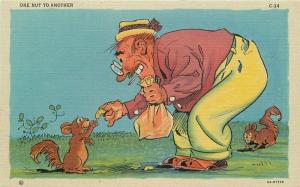 Comic Humor one nut squirrel Interborough Teich linen 1940s Postcard 4296