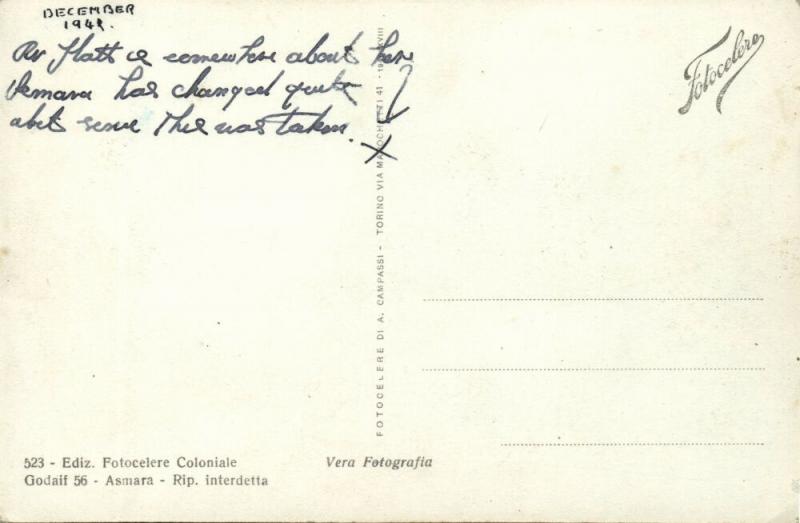 eritrea, ASMARA, Scorcio Panoramico, Enda Mariam Cathedral (1942) RPPC Postcard