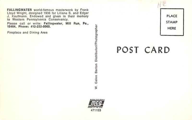 Fallingwater by Frank Lloyd Wright Fireplace and Dining Area - Mill Run, Penn...