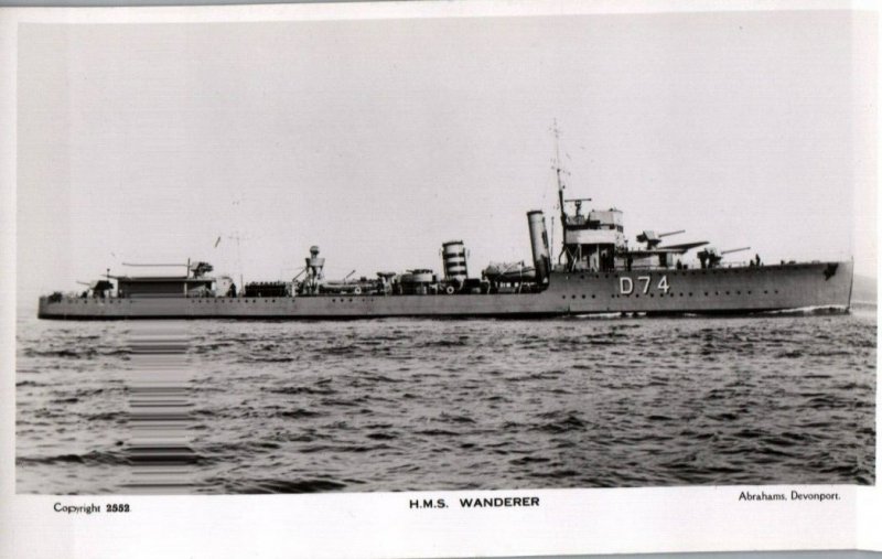 RPPC Photo British Royal Navy HMS Wanderer D74 Destroyer WWI