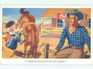 Pre-Linen Comic CLASSIC WESTERN COWBOY SCENE AB9301