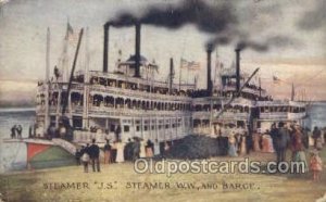 Steamer JS WW And Barge Ferry Boats, Ship Writing on back light internal crea...