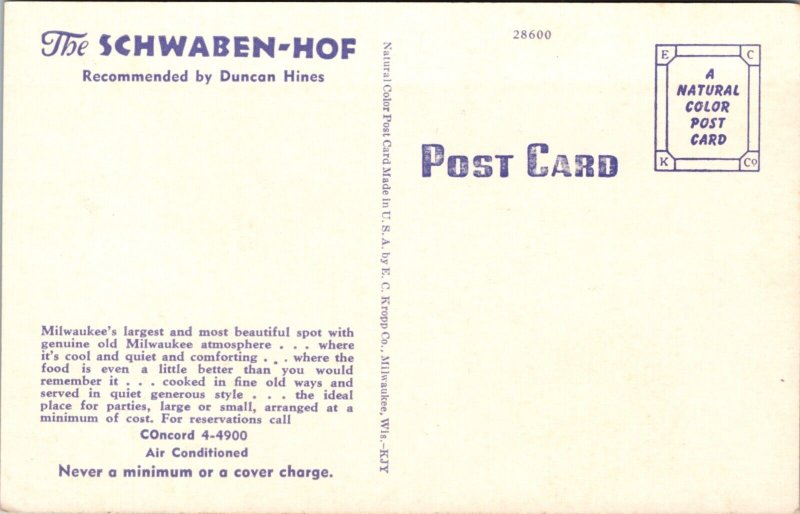 Linen Postcard The Schwaben-Hof Restaurant in Milwaukee, Wisconsin