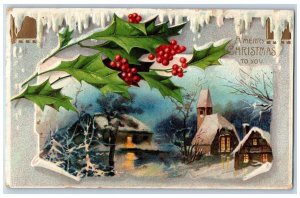 Tacoma Washington WA Postcard Christmas House Church Winter Holly Berries 1909