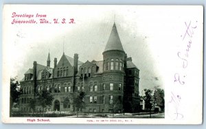 Janesville Wisconsin Postcard Greetings High School Building 1902 Vintage Posted