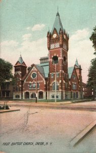 Vintage Postcard 1910's View of First Baptist Church Oneida New York N. Y.