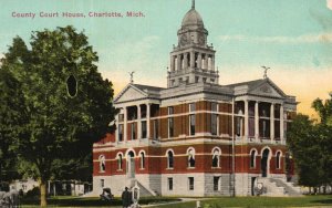 Vintage Postcard County Courthouse Charlotte Michigan MI E. C. Kropp Co. Pub.