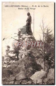 Old Postcard The Wild Rhone ND Roche Statue of the Virgin