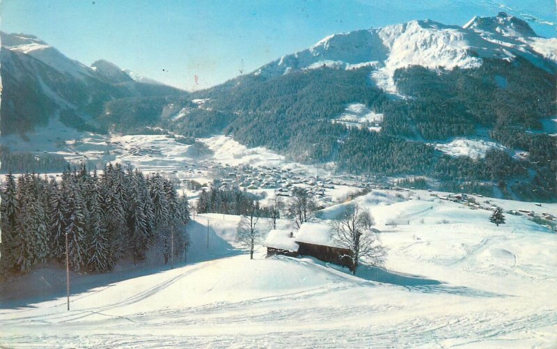 Postcard Switzerland Klosters Blick gegen Wolfgang snow-covered winter scenery