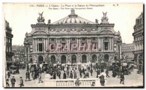 Old Postcard The Paris Opera Square and Station of the Metropolitan