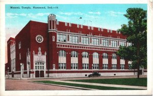 VINTAGE POSTCARD MASONIC TEMPLE AT HAMMON INDIANA WITH OLD CARS POSTED IN 1930