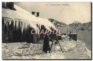 Postcard Old mountaineering in the Alps A Twin refuge