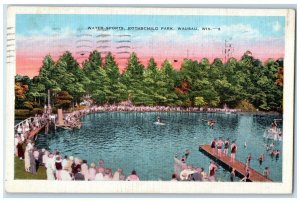 1947 Water Sports Rothschild Park Wausau Wisconsin WI Vintage Antique Postcard 