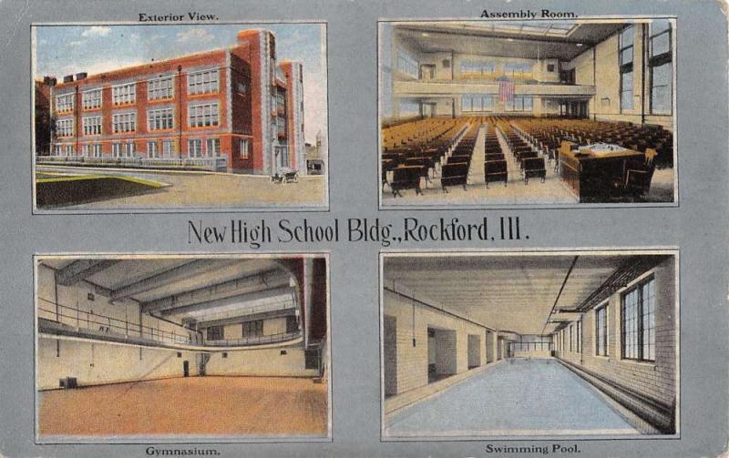 Rockford Illinois New High School Bldg Multiview Antique Postcard K42784