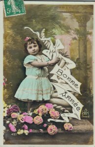 Happy New Year Cute Victorian Girl Vintage RPPC 03.56