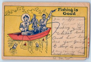 Comic Humor Postcard Fishing Is Good Drunk Man With Beer Ruffs Oregon OR 1908