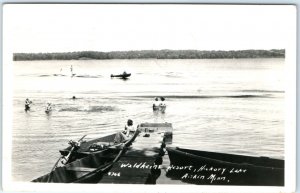 c1950s Aitkin, MN Boating Ski RPPC Hickory Lake Waldheim Resort Real Photo A131