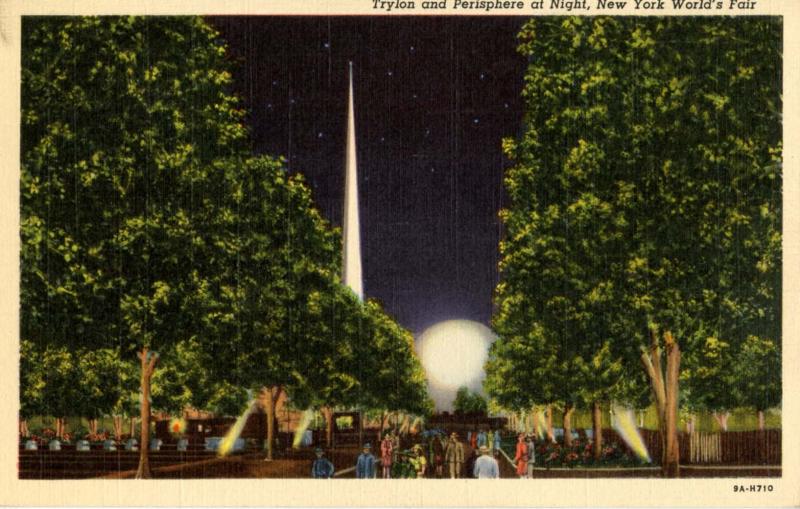 NY - New York World's Fair, 1939. Trylon & Perisphere at Night