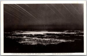 CA-California, Lights In Valley From Mt Wilson, Star Trails In Sky,RPPC Postcard