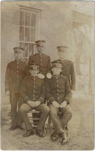 Father, 4 Sons in Uniform Same Military (Cavalry?) Unit RPPC Real Photo Postcard