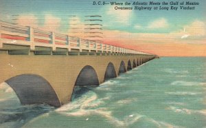 Vintage Postcard 1949 Atlantic Meets Gulf Of Mexico Long Key Viaduct Highway