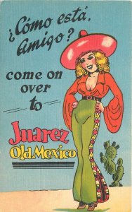 Postcard  Mexico Juarez 1940s Sexy Woman Springer Beals linen 22-12072