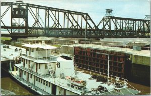 USA Tugboat Ann Brent Leaving Locks At Dam Rock Island Illinois Postcard 03.57