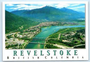 REVELSTOKE, British Columbia Canada ~ Aerial View COLUMBIA RIVER  4x6 Postcard