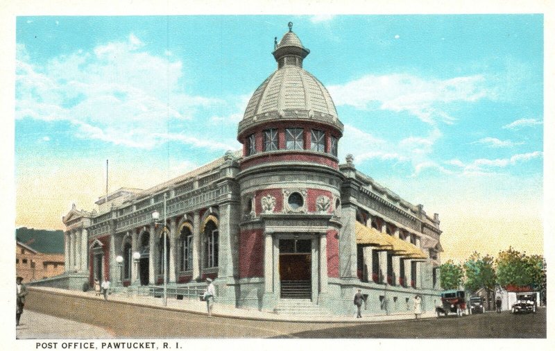 Vintage Postcard Post Office Landmark Building Pawtucket Rhode Island C.T. Art