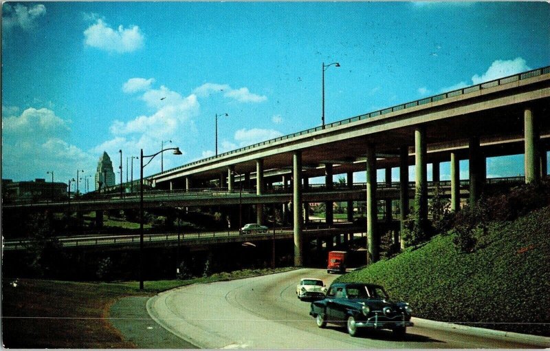 Freeway Stack Los Angeles California Hollywood Harbor Postcard Vintage Santa Ana 