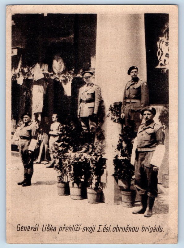 Czech Republic Postcard General Liska Inspects His Armored Brigade 1945 WW2