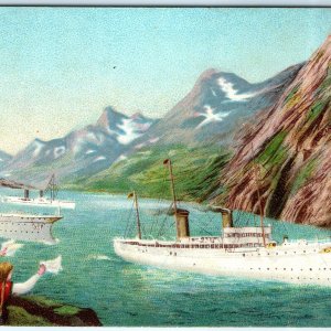 c1900s Max Miller Art Painting Steamboat Steamer Battleship Postcard Ships A81