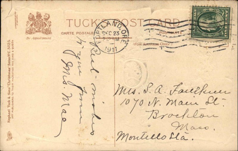 Christmas Windmill Scroll c1900s-20s Postcard