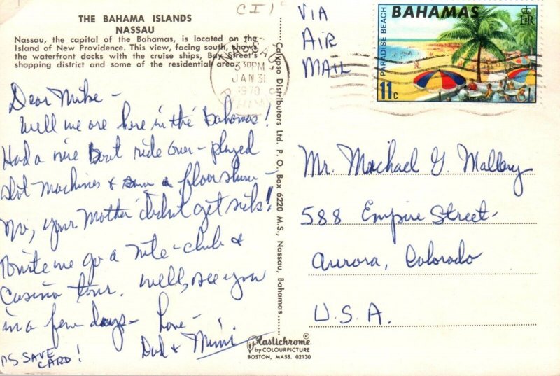 Vintage Postcard 1960s Nassau Bahamas City Capital