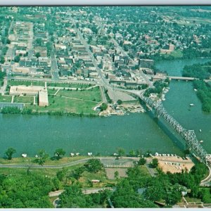 c1960s Ottawa IL Pleasure Boat Junction Aerial Fox River Bridge Downtown PC A240