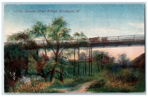 1914 Genesee Street Bridge Trees Field Exterior Road Waukegan Illinois Postcard