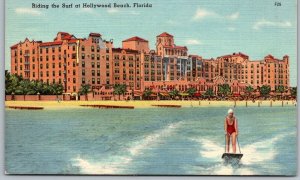 Hollywood Beach Florida 1940s Postcard Riding The Surf