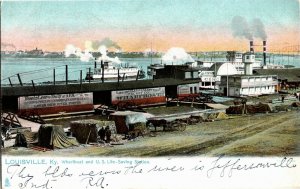 Tucks 2405 Louisville KY Wharfboat and US Life Saving Station Vtg Postcard D80