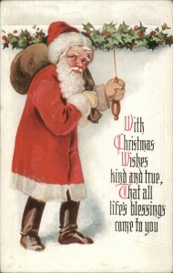 Christmas - Santa Claus Ringing Door Bell #97 c1910 Embossed Postcard