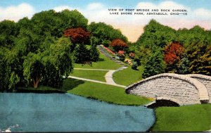 Ohio Ashtabula Lake Shore Park View Of Foot Bridge and Rock Garden 1945