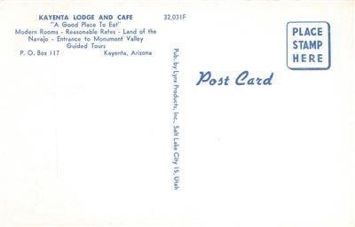 KAYENTA LODGE & CAFE Kayenta, Arizona Old Cars Roadside c1950s Vintage Postcard 